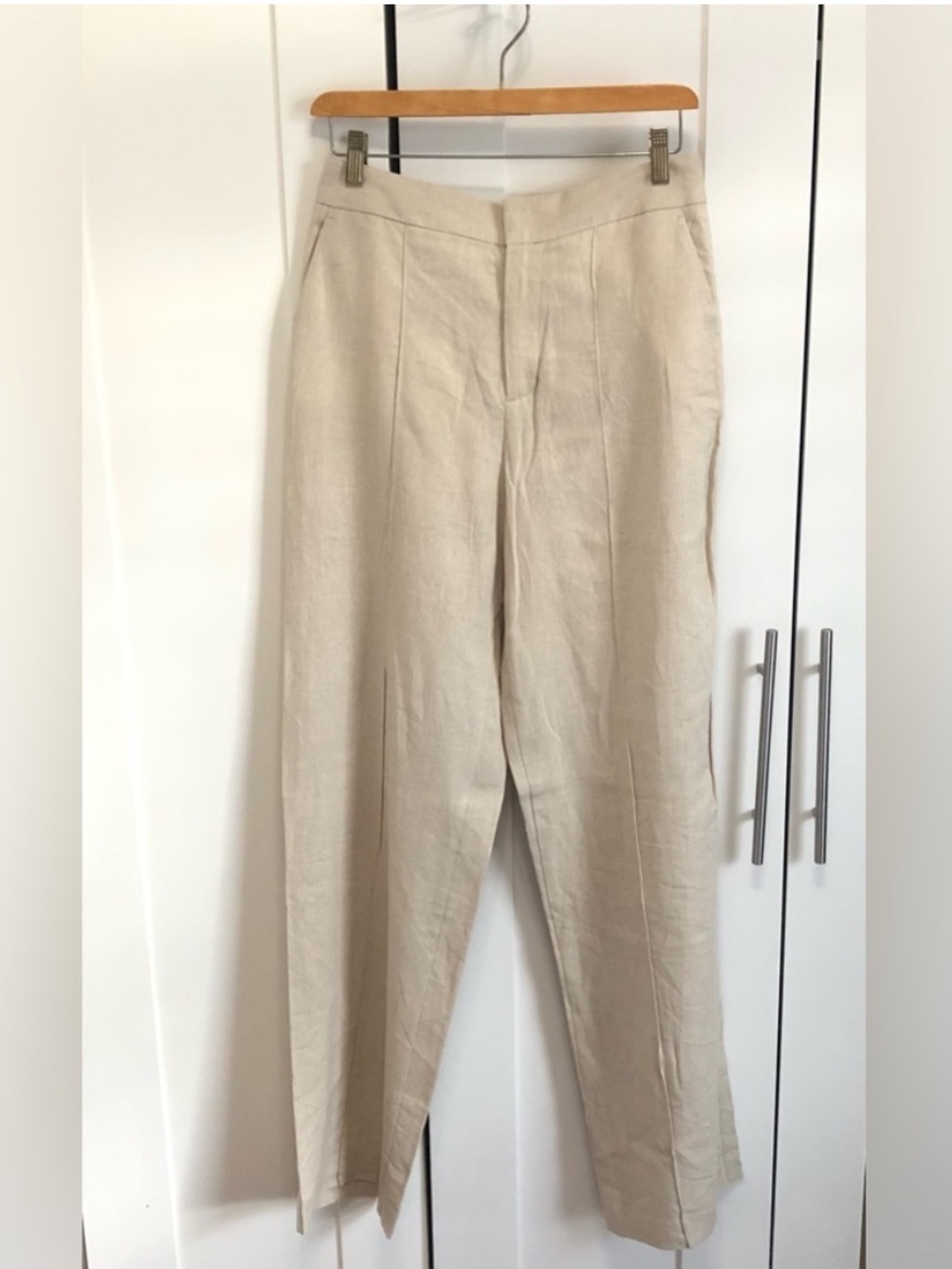 Zara Beige Tailored Linen-Blend Trousers